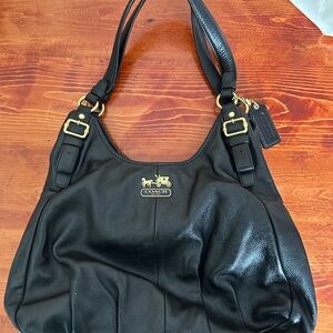 Coach Black Leather Madison Maggie Shoulder Bag with Gold Hardware